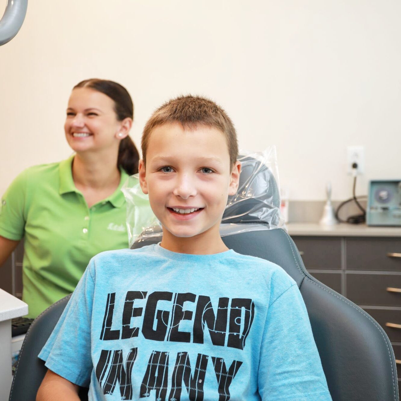 Young boy smiling during a visit